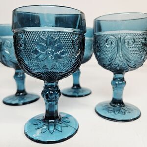 Vtg Indiana Pressed Glass Tiara Bicentennial Blue Sandwich Cordial Set of Four